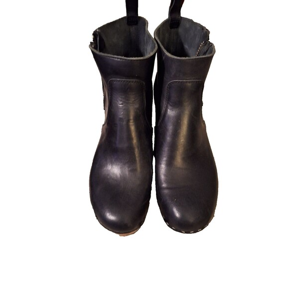 Womens‎ Swedish Hasbeens Zip It Emy Clog Bootie Wood Heel, Black leathe Sz 7.5 - Picture 2 of 9